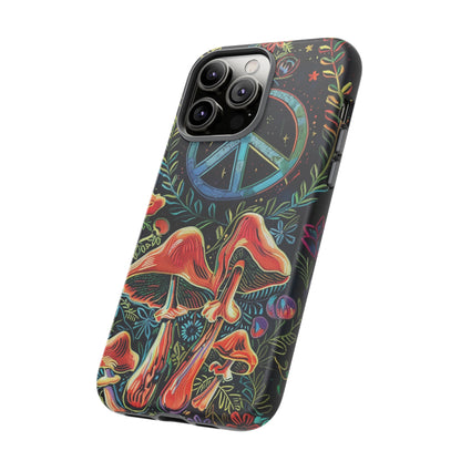 Embroidery Style Magic Mushrooms and Peace Sign Phone Case