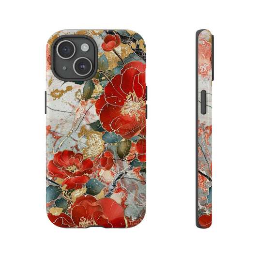 Red floral design phone case for iPhone 15