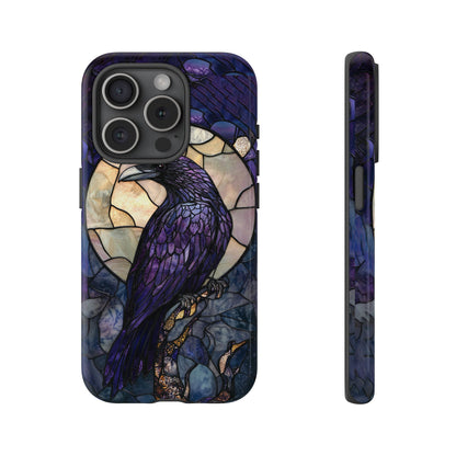 Halloween Phone Case Purple Raven Stained Glass Style Spooky Moon Phone Cover