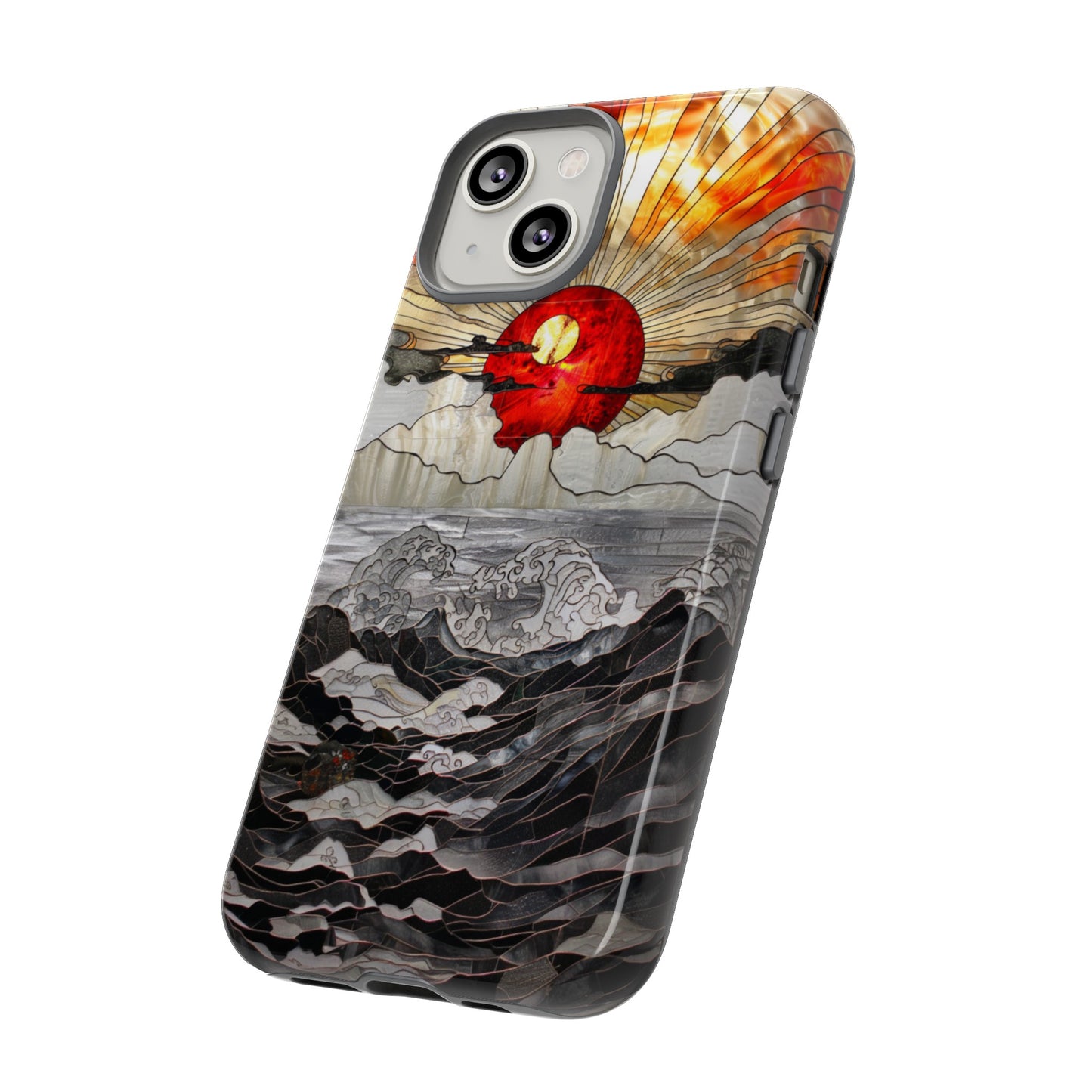 Japanese Rising Sun Phone Case Stained Glass Ocean Wave Phone Cover iPhone 15 Case