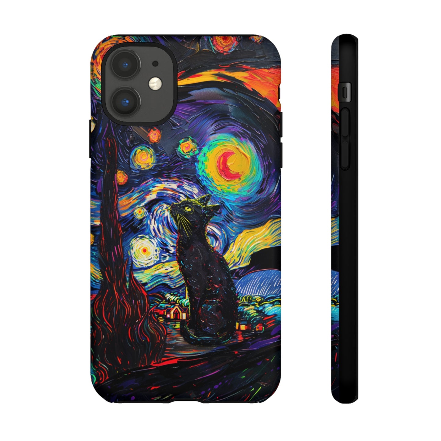 Starry Night Black Cat Van Gogh Painting Art Phone Case