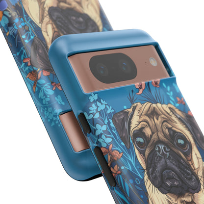 Cute Pug Dog Blue Floral Design Phone Case