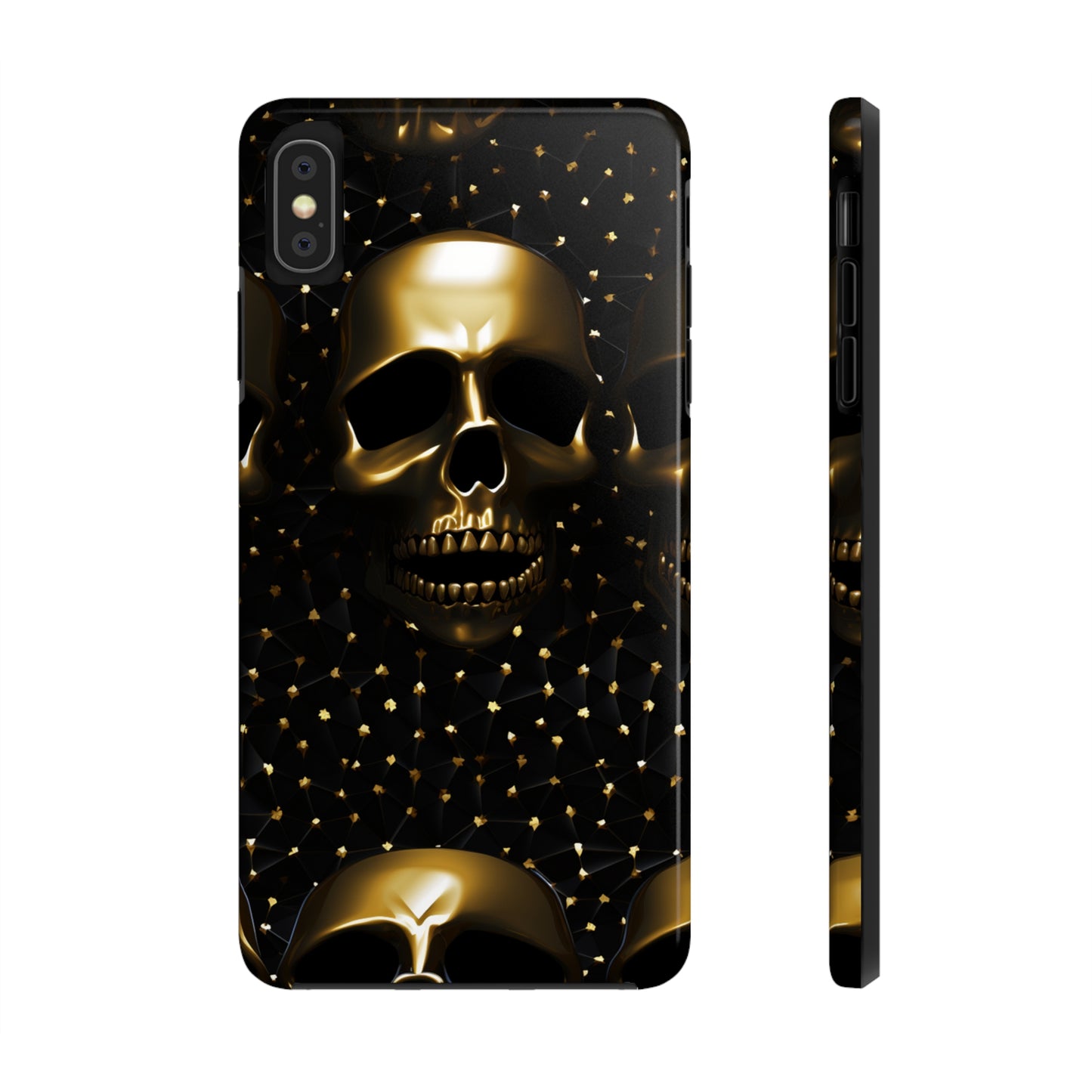 iPhone Tough Case | Dark Decadence: Gothic Gold Skulls and Studs  | Unveil Your Edgy Elegance