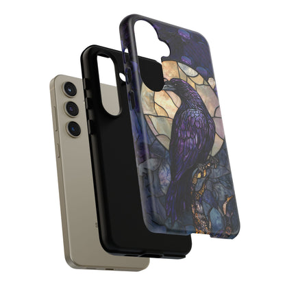 Halloween Phone Case Purple Raven Stained Glass Style Spooky Moon Phone Cover