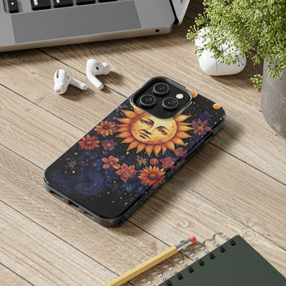 Cosmic Blooms: Floral Sun, Moon & Stars iPhone Case - Where Celestial Meets Botanical