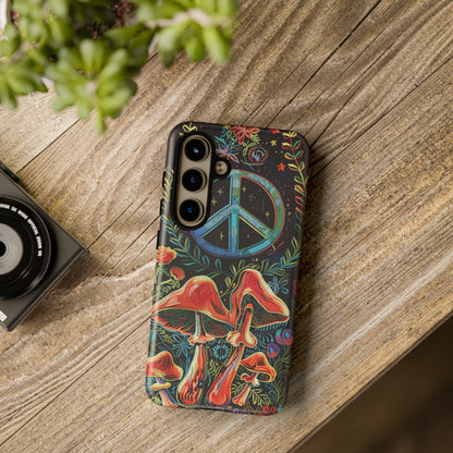 Embroidery Style Magic Mushrooms and Peace Sign Phone Case