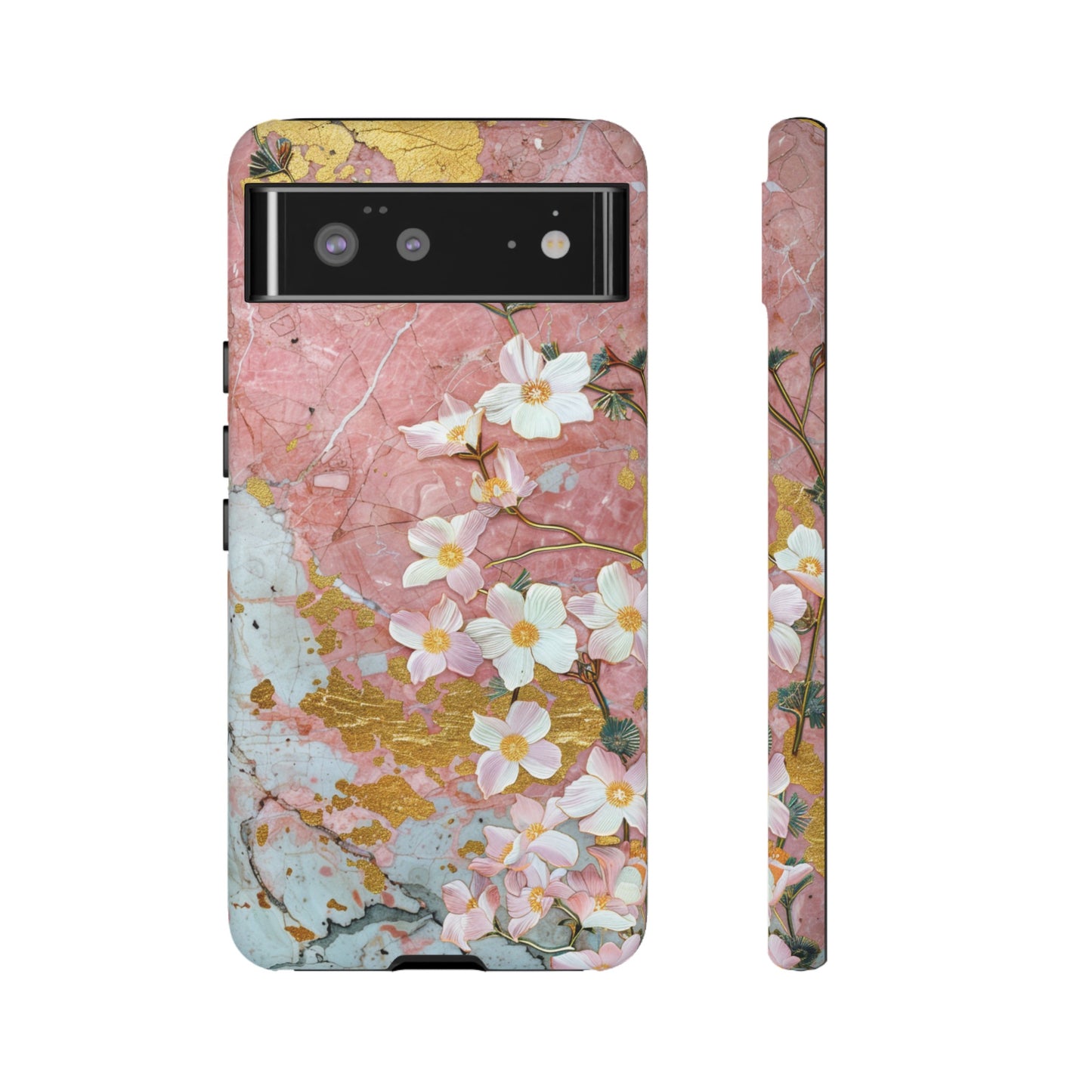 Pink Forget Me Nots Gold Floral Phone Case