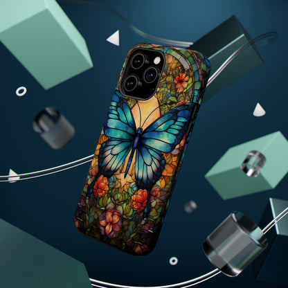 Butterfly Stained Glass MagSafe iPhone Case | Floral Aesthetic Art Retro Phone Tough Case iPhone 14 Plus 13 12 7 8 SE Hippie Boho Style