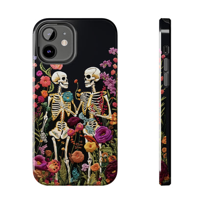 Love Halloween Skeletons Embroidery iPhone Case | iPhone X to iPhone 14 Pro Max