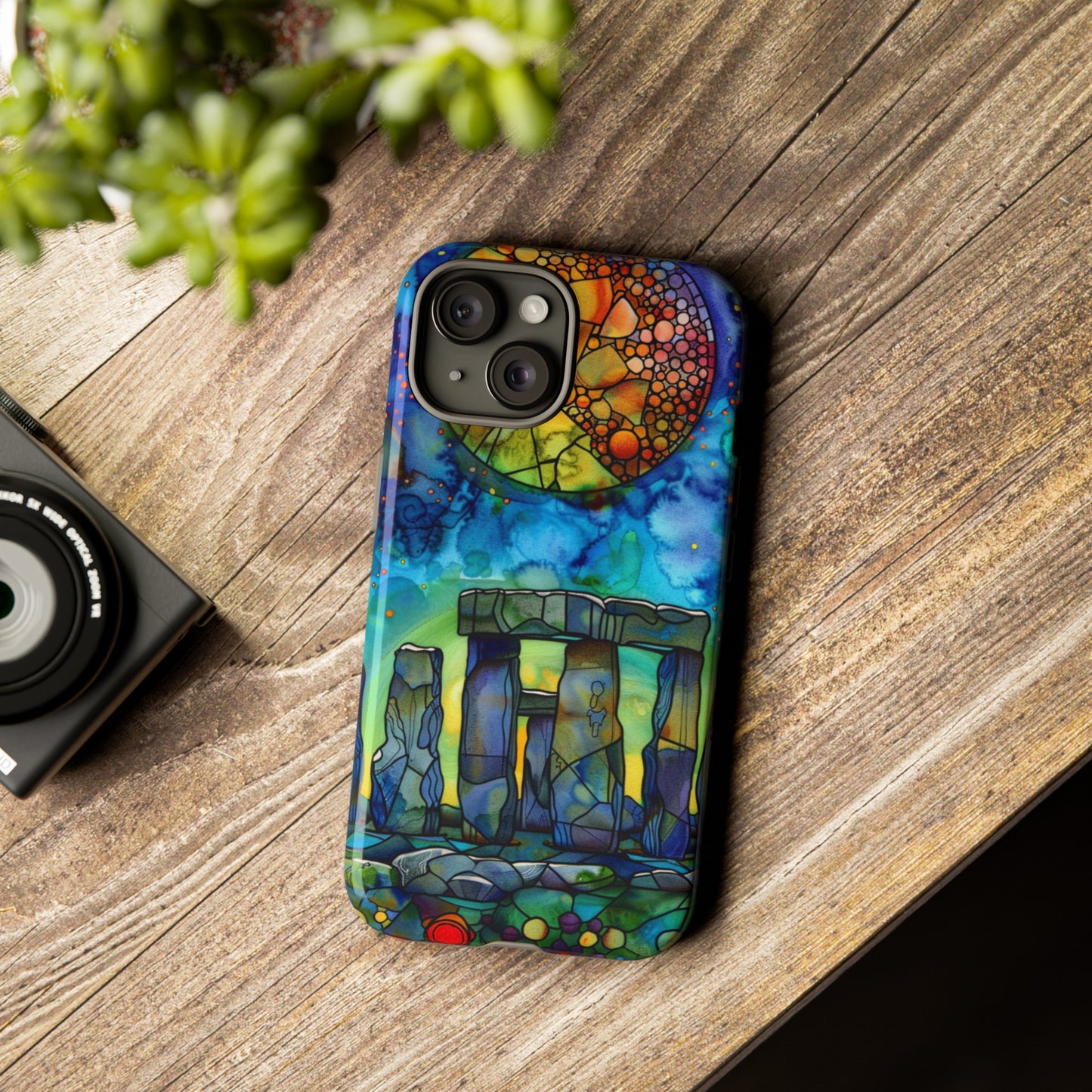 Stonehenge Neolithic Full Moon Stained Glass Watercolor Phone Cover