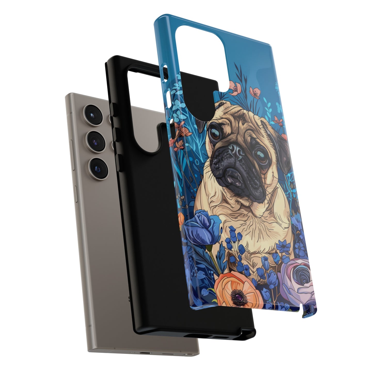 Cute Pug Dog Blue Floral Design Phone Case