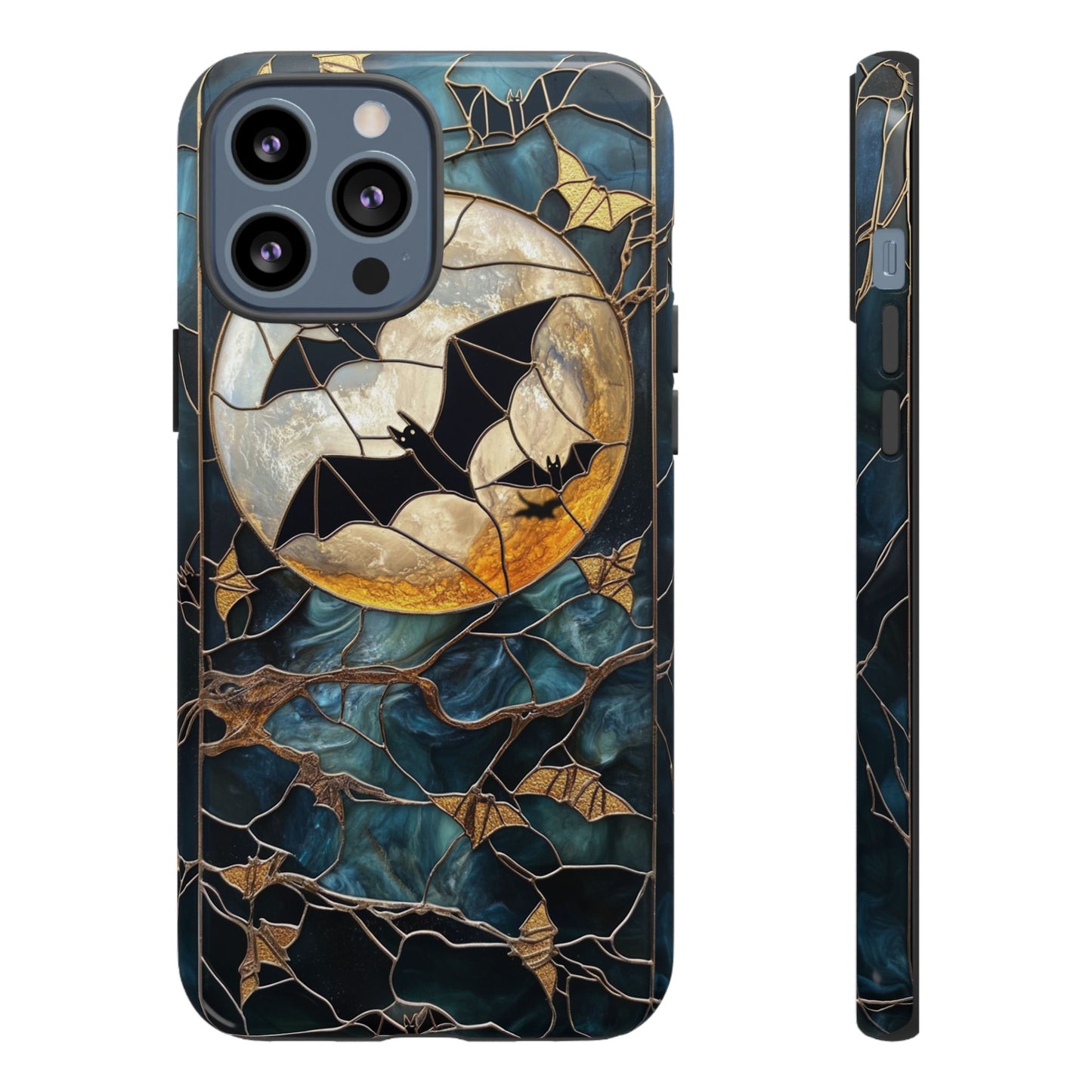 Halloween Phone Case Bats Stained Glass Style Spooky Moon Phone Cover