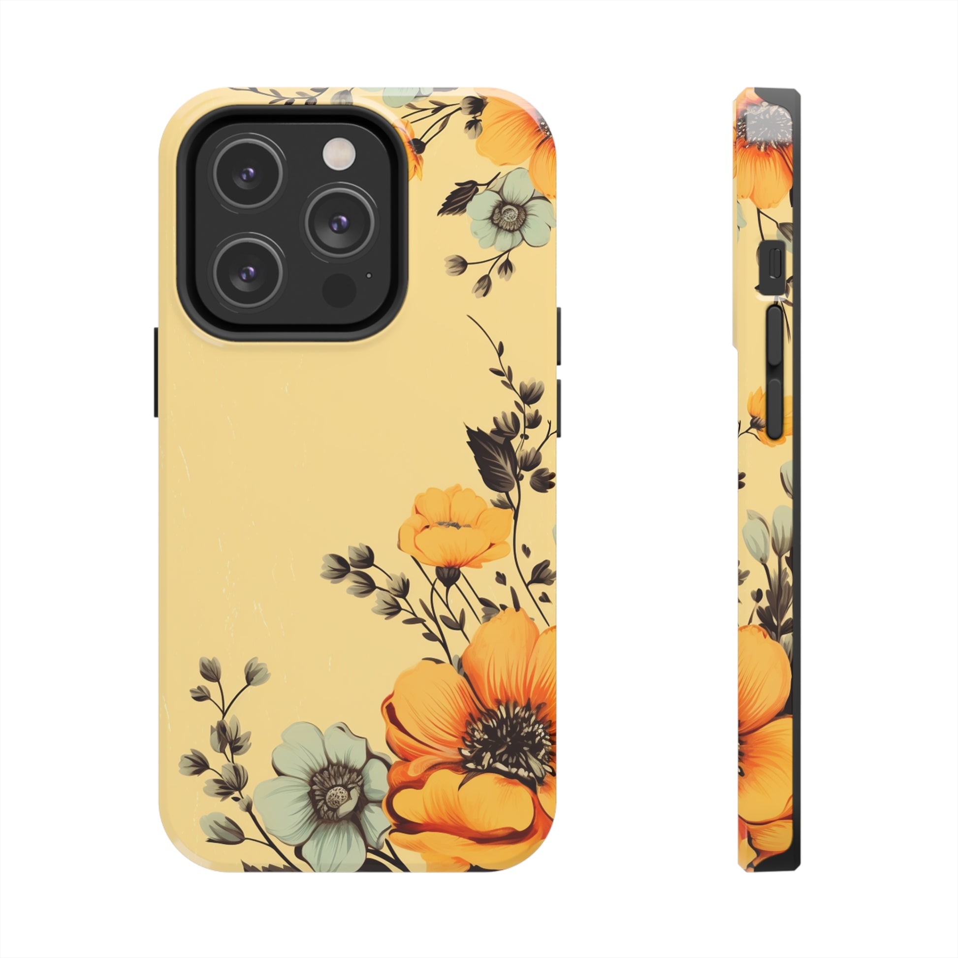 Protective iPhone 11 and 14 case with ageless floral art