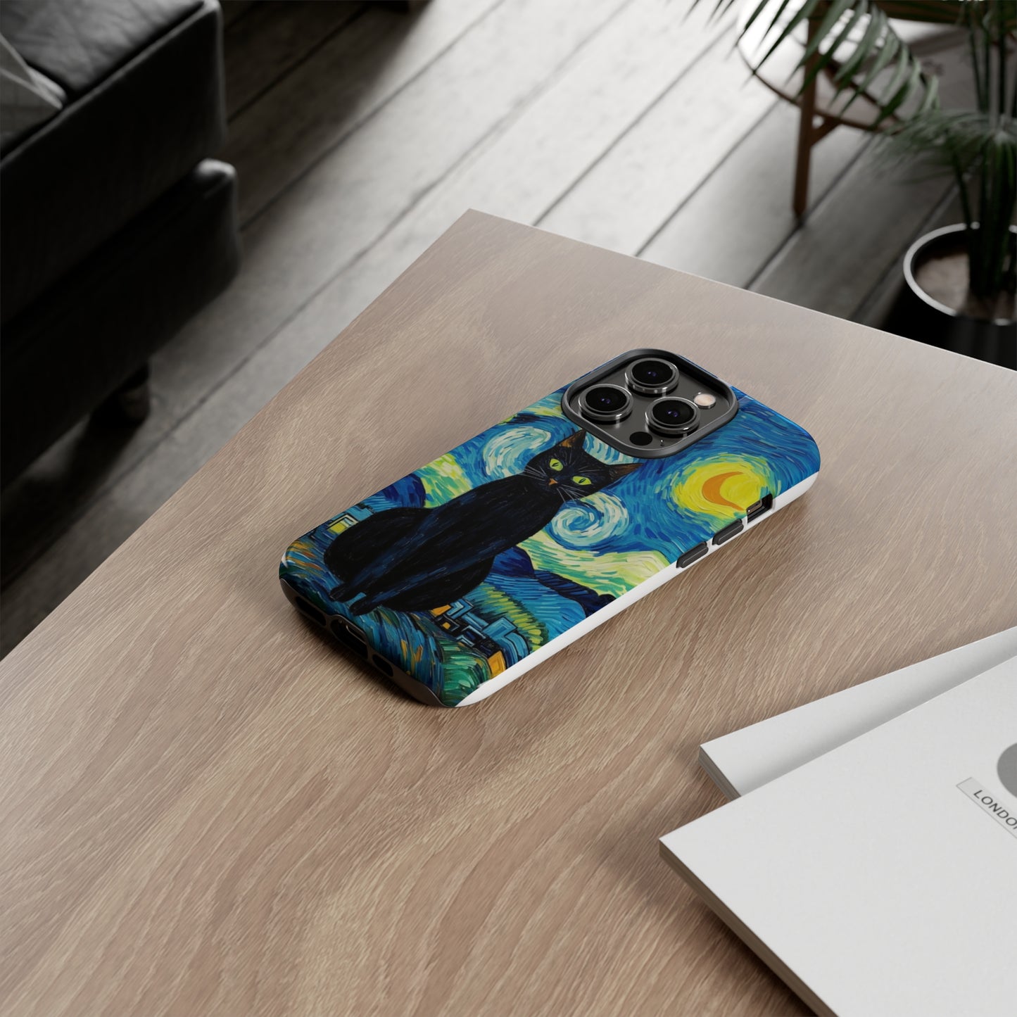 Starry Night Van Gogh Black Cat iPhone, Samsung Galaxy, Google Pixel  Case | Embrace Artistic Whimsy and Feline Charm