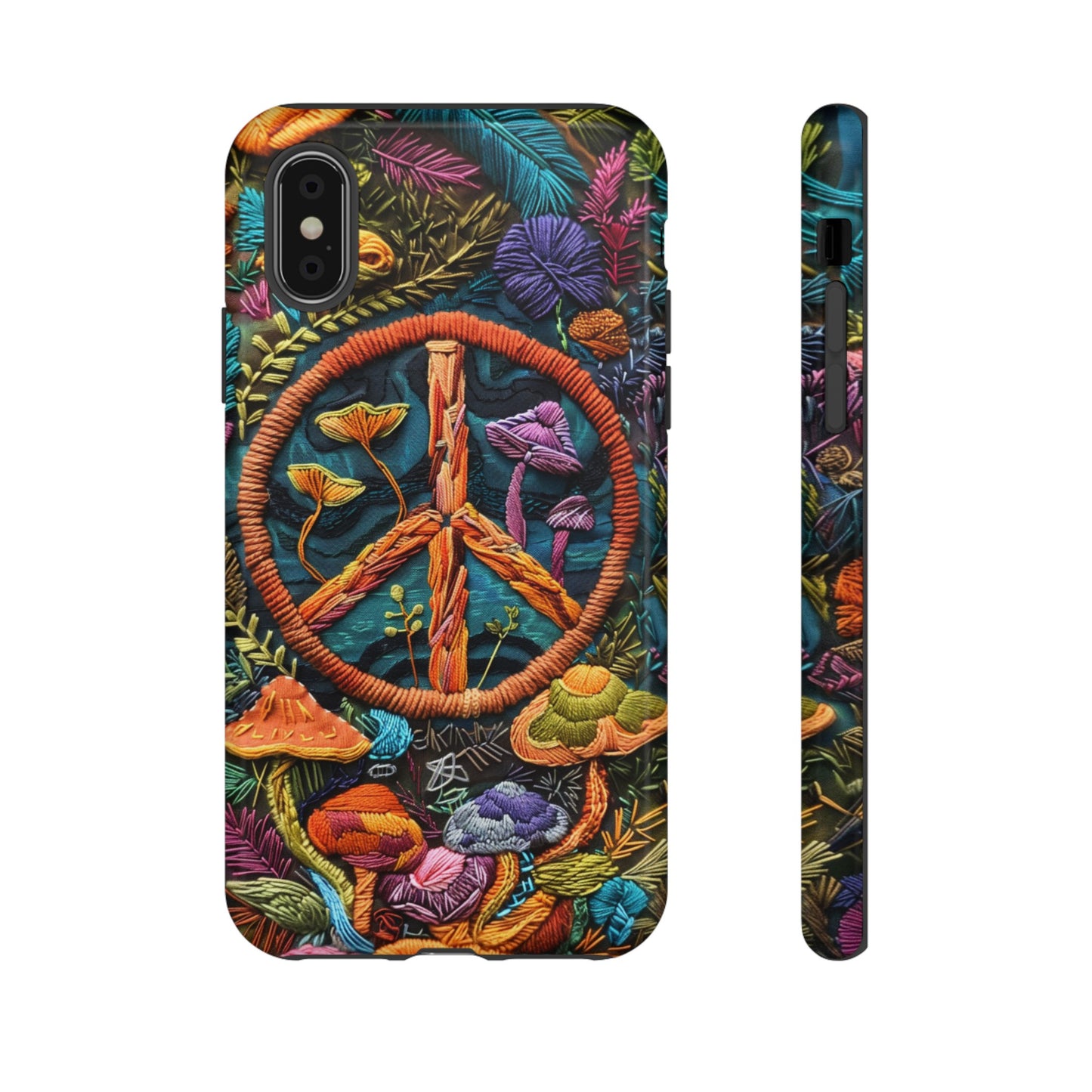 Embroidery Style Magic Mushrooms and Peace Sign Phone Case