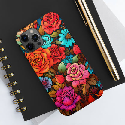 Stained Glass Tough iPhone Case | Trippy Psychedelic Flowers Floral Aesthetic Retro iPhone 14 Plus 13 12 7 8 Se Trendy Hippie Boho