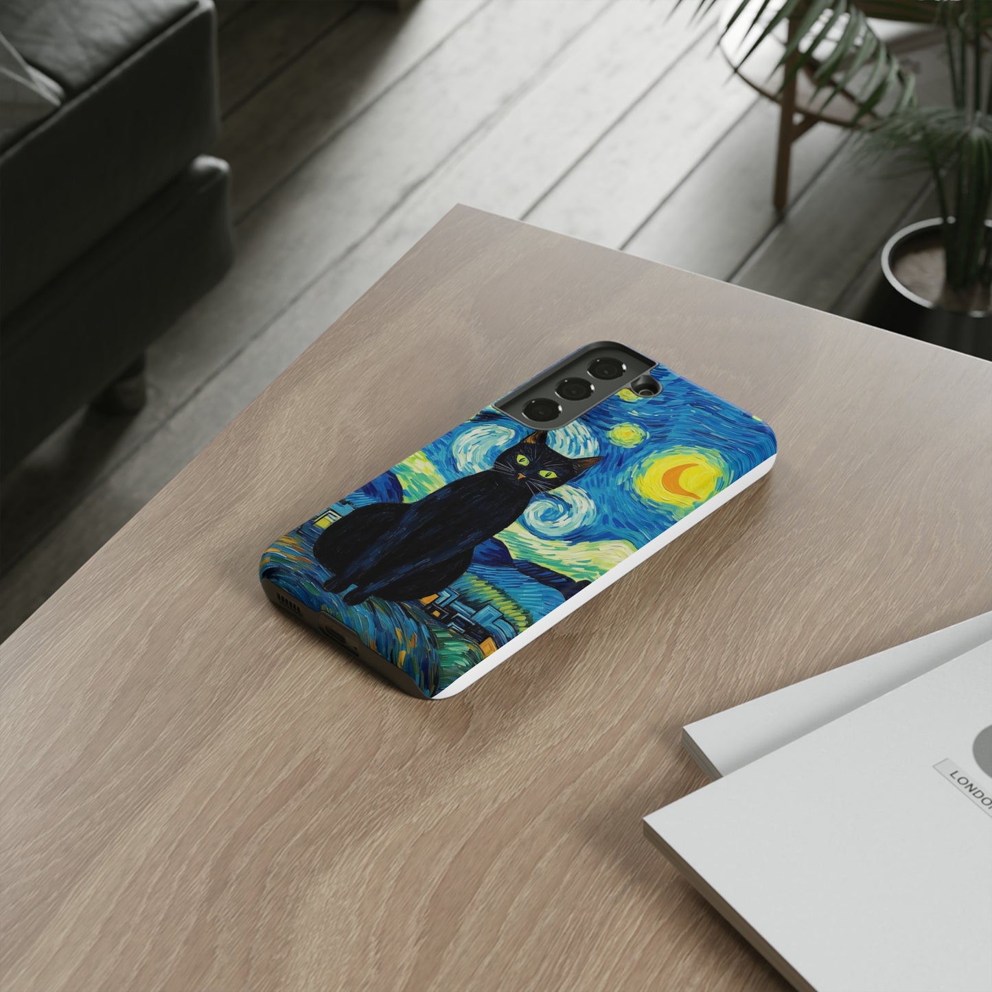 Starry Night Van Gogh Black Cat iPhone, Samsung Galaxy, Google Pixel  Case | Embrace Artistic Whimsy and Feline Charm