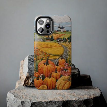 Harvest Hues: Halloween Pumpkin Patch | Embroidered Landscape for iPhone Range