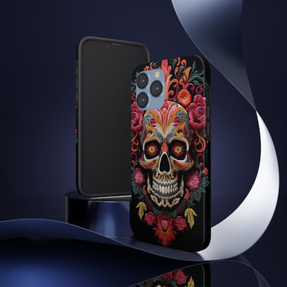 Embroidery Style Sugar Skulls Goth Dark Academia Tough Case iPhone, Edgy Cover, iPhone 14 Plus 13 12 7 8 Se Trendy Halloween Retro Vibe