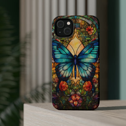 Butterfly Stained Glass MagSafe iPhone Case | Floral Aesthetic Art Retro Phone Tough Case iPhone 14 Plus 13 12 7 8 SE Hippie Boho Style