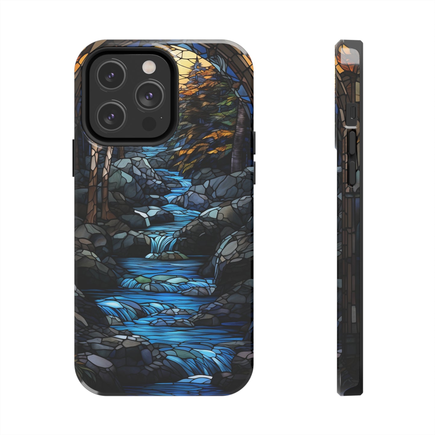 Stained Glass Stone Bridge and River Phone Case: Art Nouveau Floral Design | Bohemian Elegance Compatible with iPhone 14 Pro Max