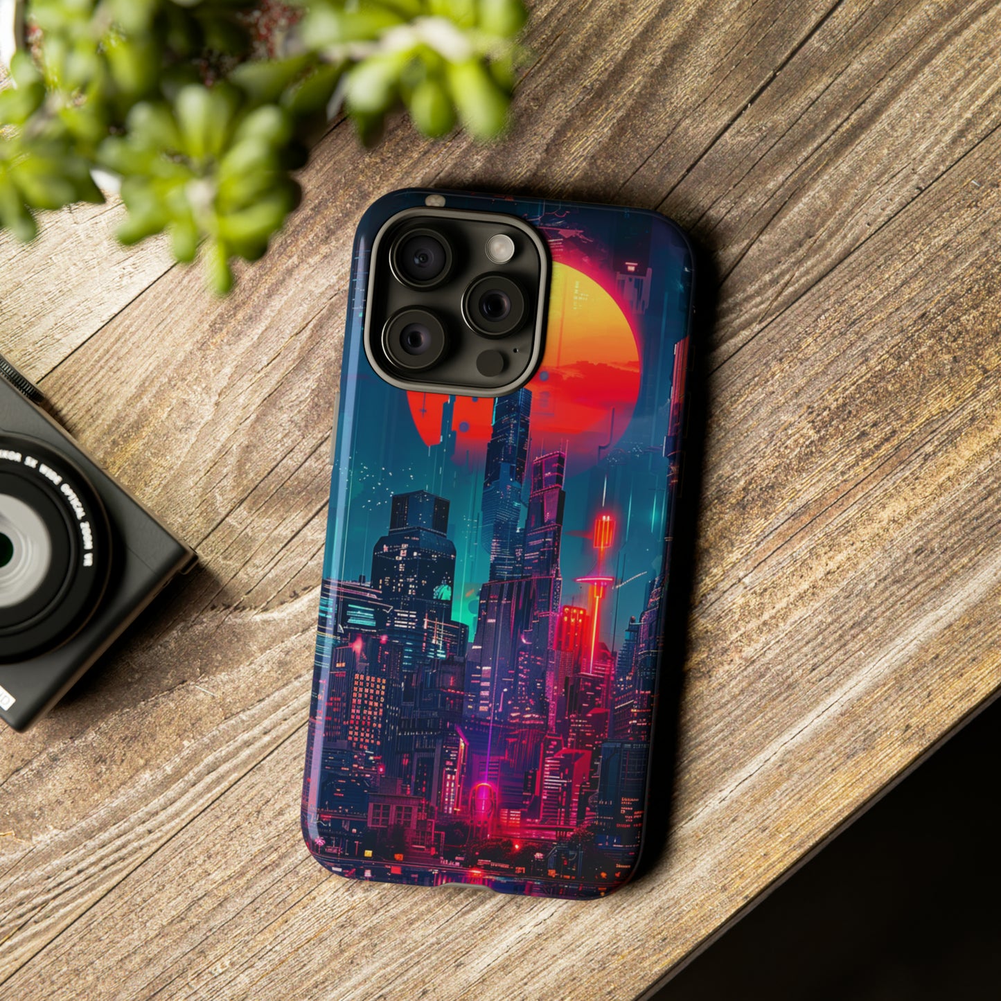 Cyberpunk Full Moon Cityscape Phone Case