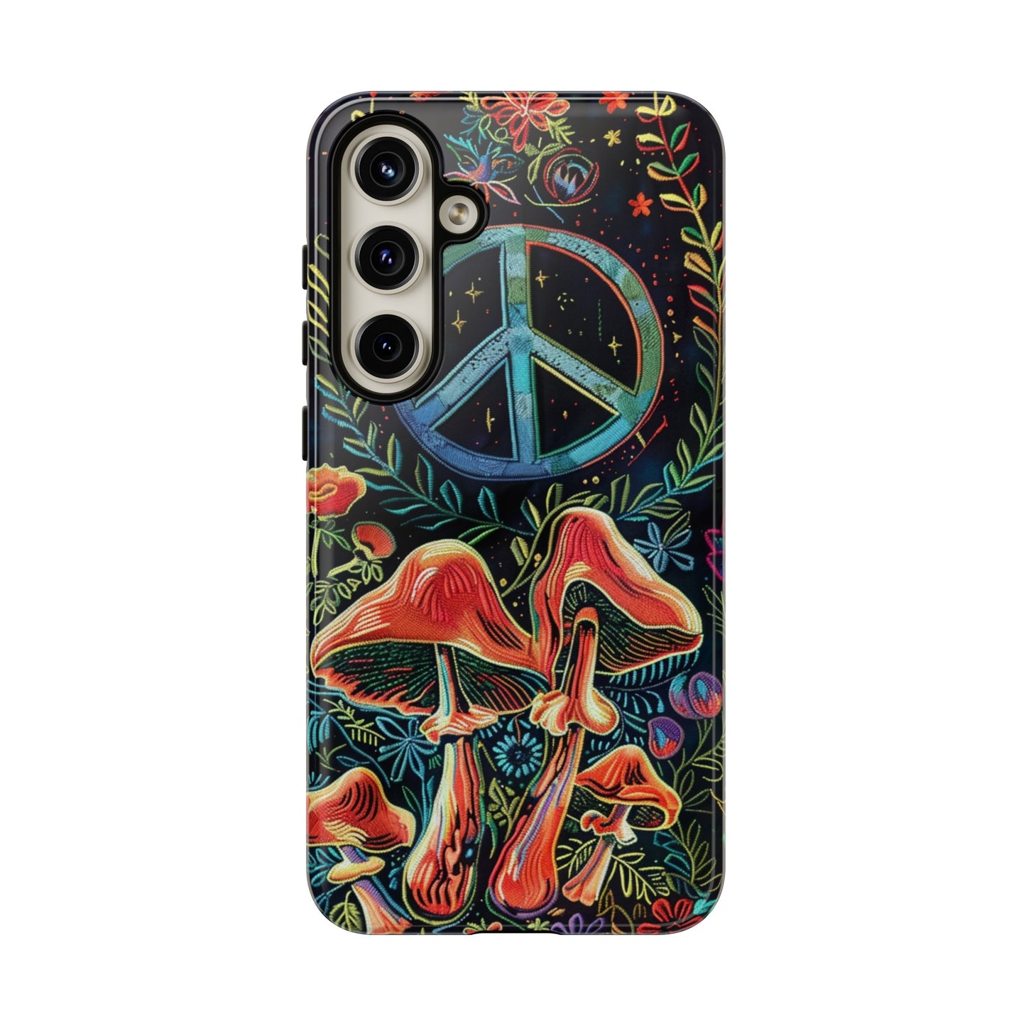 Embroidery style magic mushrooms phone case for iPhone 15