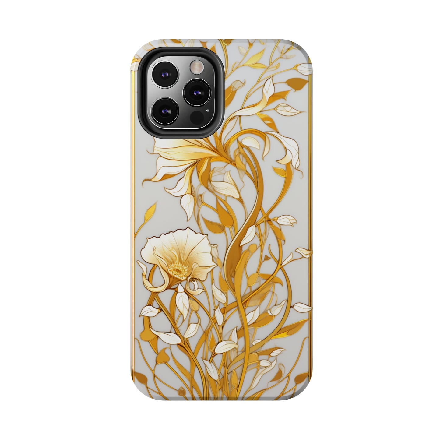 Gold floral Elegance: Art Deco Stained Glass iPhone Case | Vintage Glamour & Modern Protection for iPhone Models 11 through 14 Pro Max