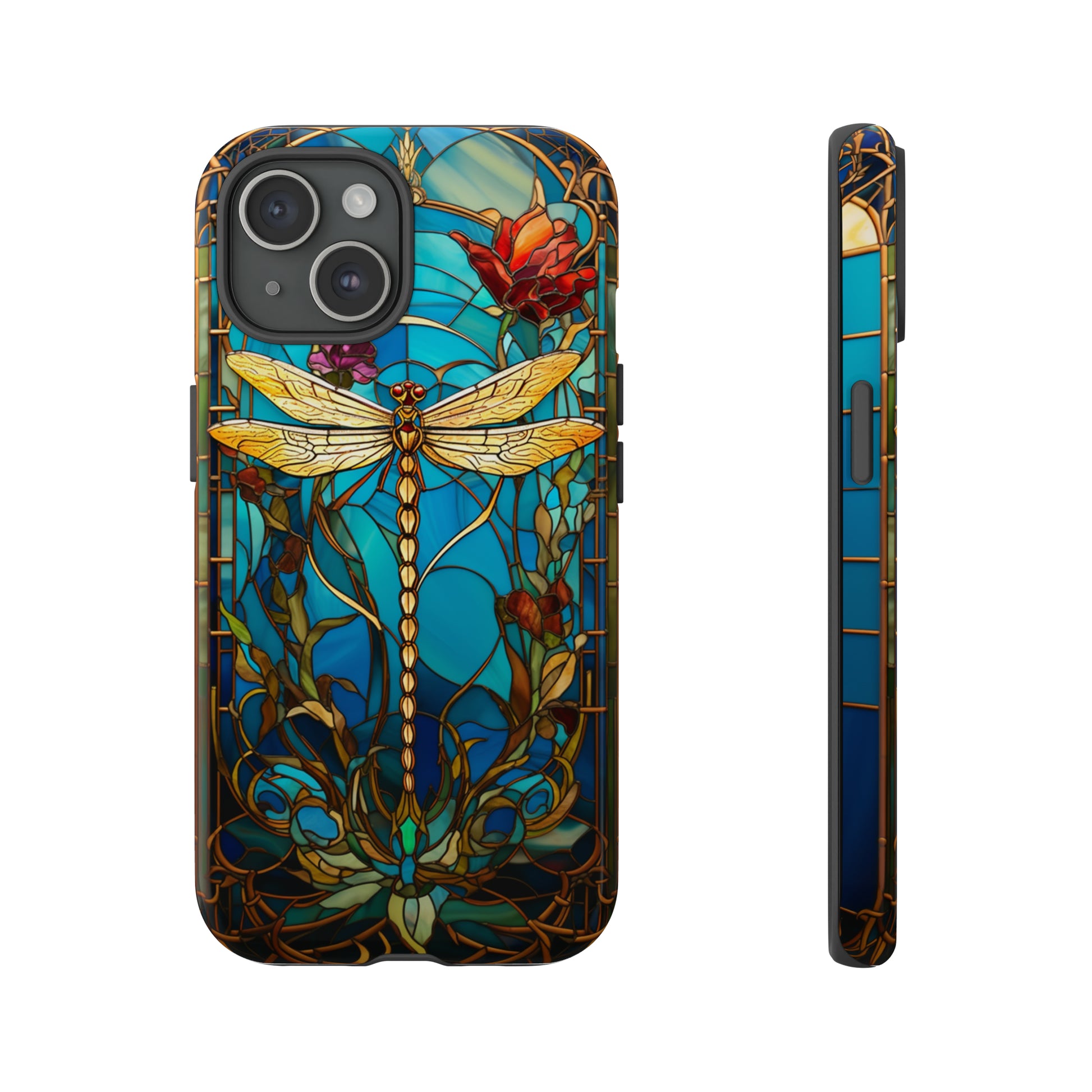 Vintage Art Nouveau Stained Glass Dragonfly Phone Case for iPhone 15