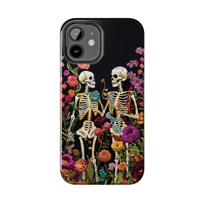 Love Halloween Skeletons Embroidery iPhone Case | iPhone X to iPhone 14 Pro Max