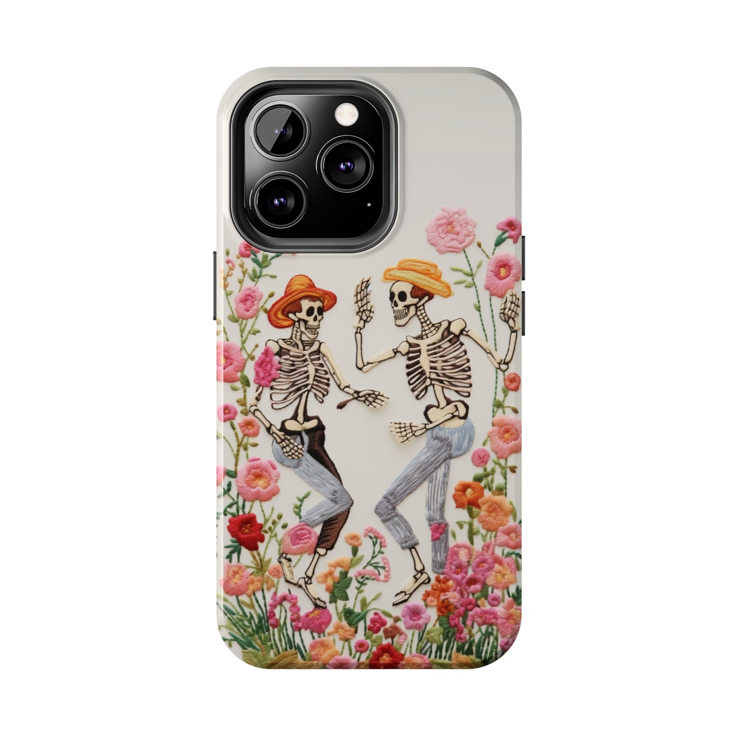 Dancing Halloween Skeletons Embroidery iPhone Case | iPhone X to iPhone 14 Pro Max