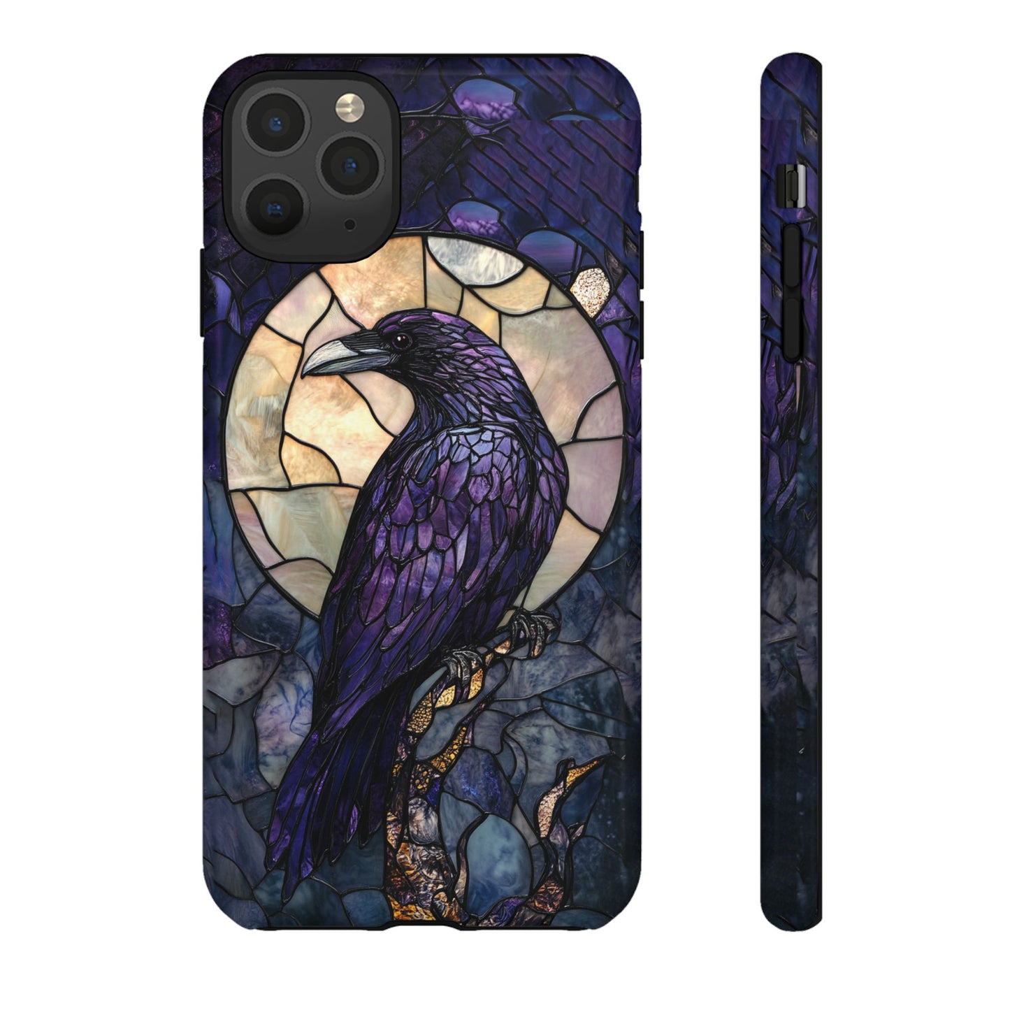 Halloween Phone Case Purple Raven Stained Glass Style Spooky Moon Phone Cover