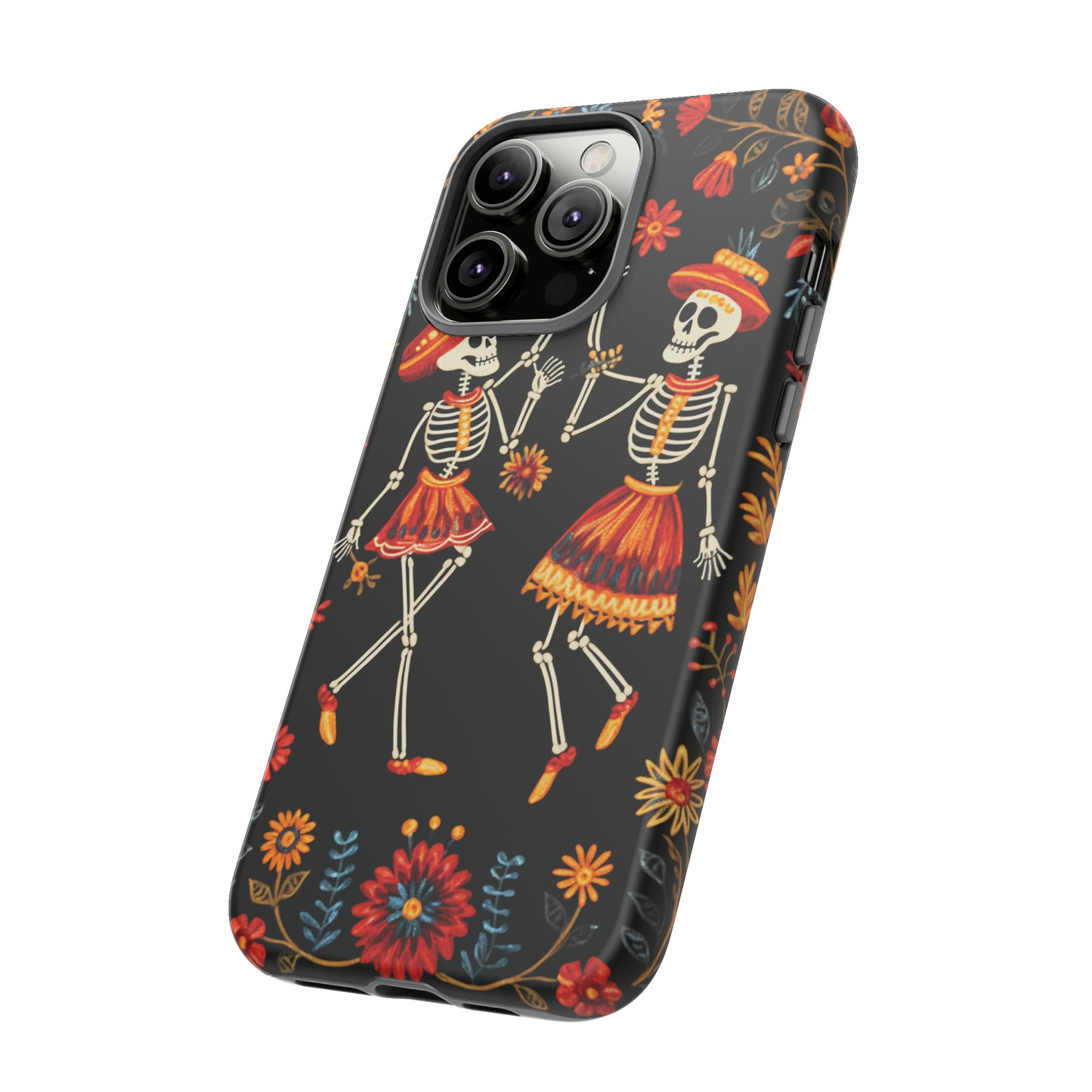 Dead Can Dance, iPhone 15 case, Floral Embroidery Skeletons | Whimsical Dance of the Departed for Google Pixel, iPhone & Samsung Galaxy