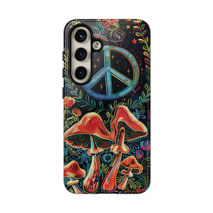 Embroidery Style Magic Mushrooms and Peace Sign Phone Case