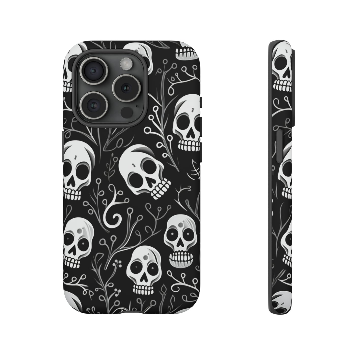 Join the Goth Side: Black Skull Floral Print | Mystical Elegance Case for iPhone, Samsung Galaxy, and Google Pixel