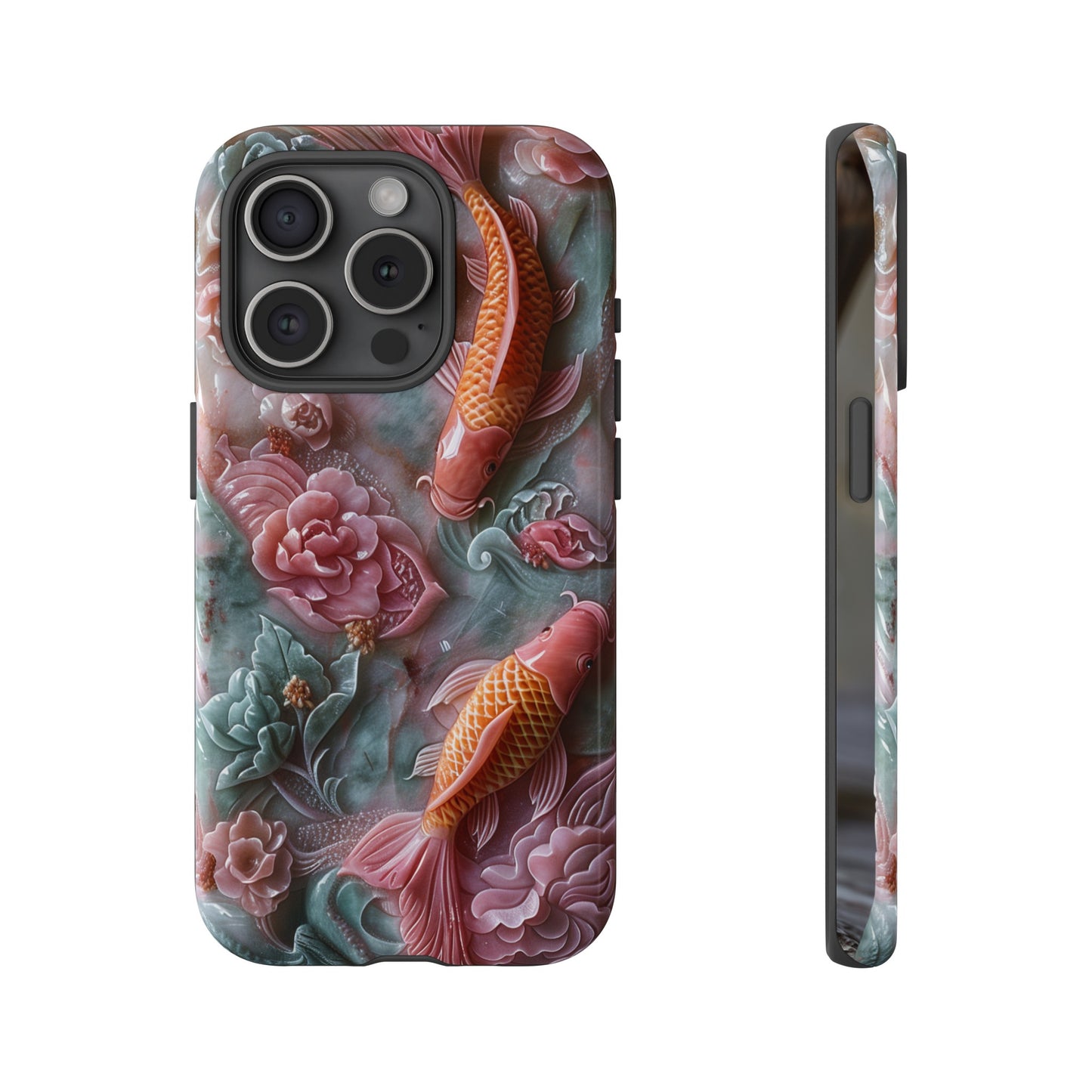 Pink Marble Fish Asian Jade Carving Koi Art Phone Case