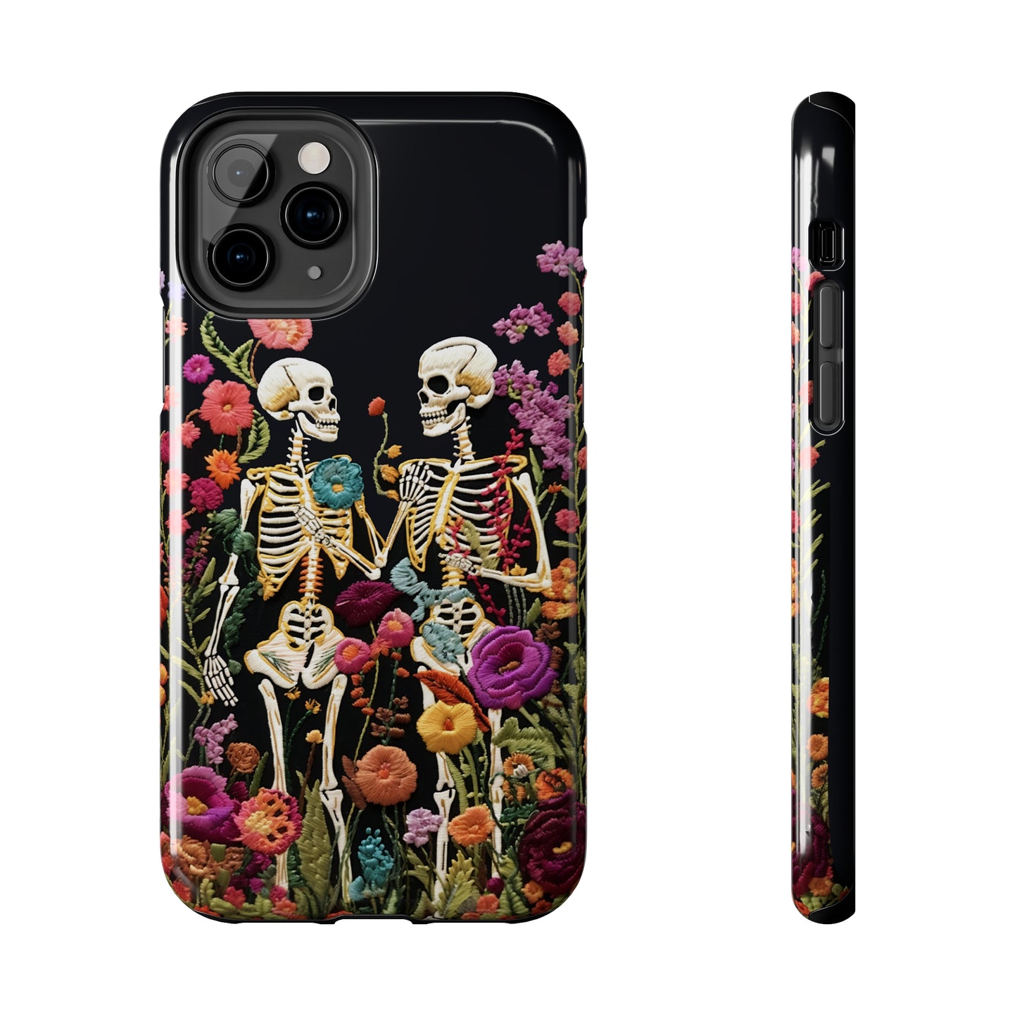 Love Halloween Skeletons Embroidery iPhone Case | iPhone X to iPhone 14 Pro Max