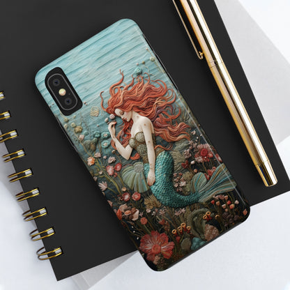 Siren's Song: Mermaid Elegance Apple Phone Case | Embroidery-Inspired iPhone Case