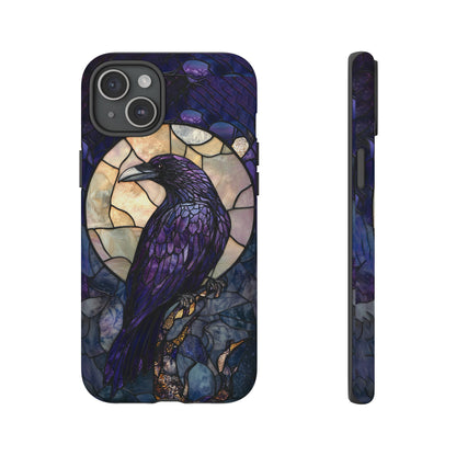 Halloween Phone Case Purple Raven Stained Glass Style Spooky Moon Phone Cover