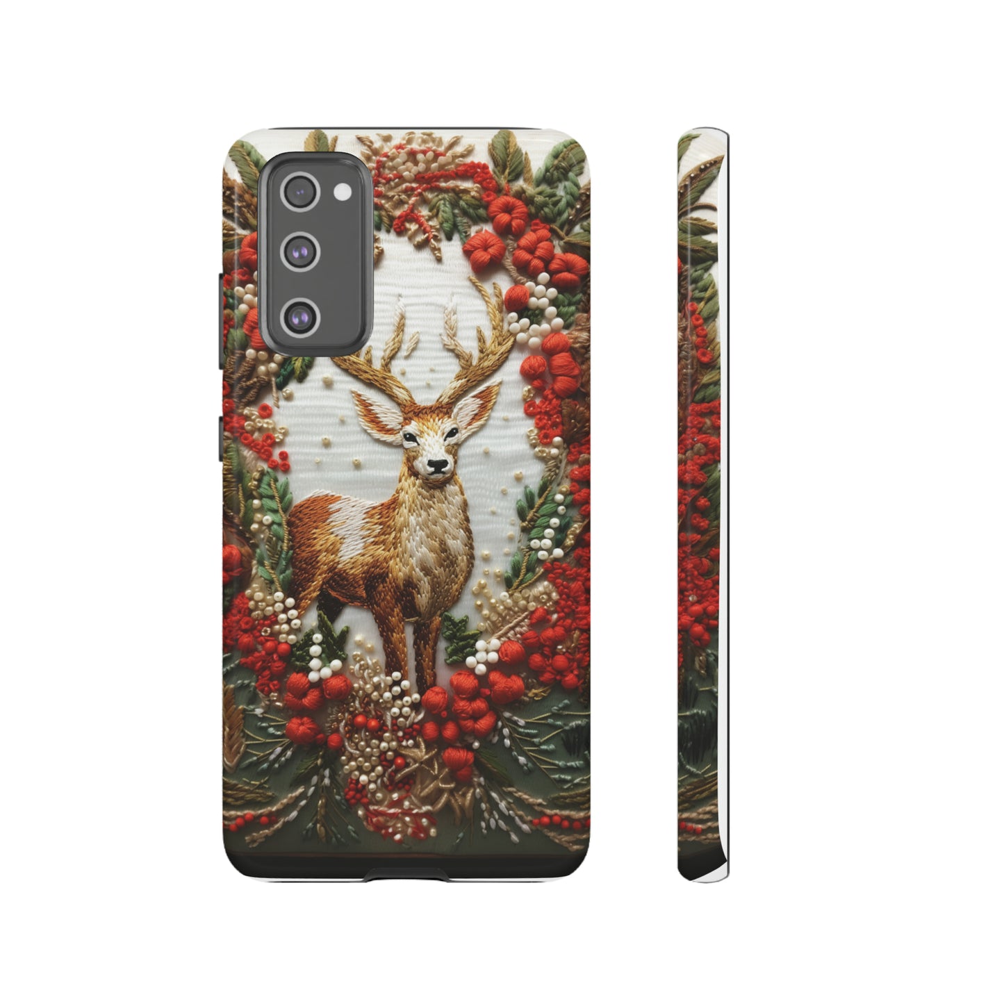 Embroidery Christmas Deer Floral Phone Case