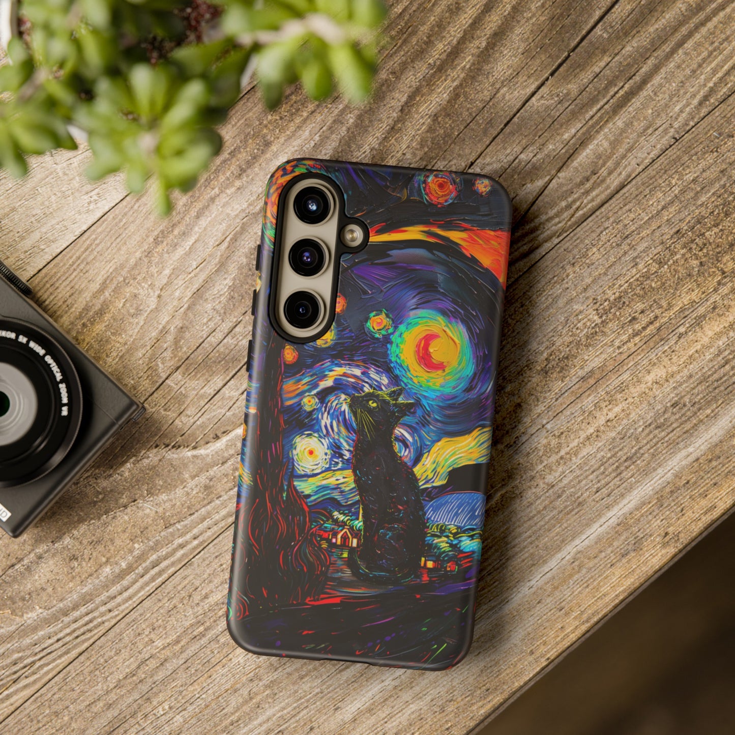 Starry Night Black Cat Van Gogh Painting Art Phone Case