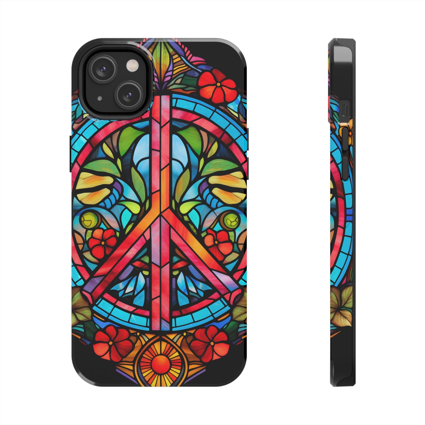 Peace Stained Glass Tough iPhone Case | Trippy Psychedelic Art Colorful Flowers Floral Aesthetic Retro iPhone 14 Plus 13 12 7 8 Se Trendy Hipp