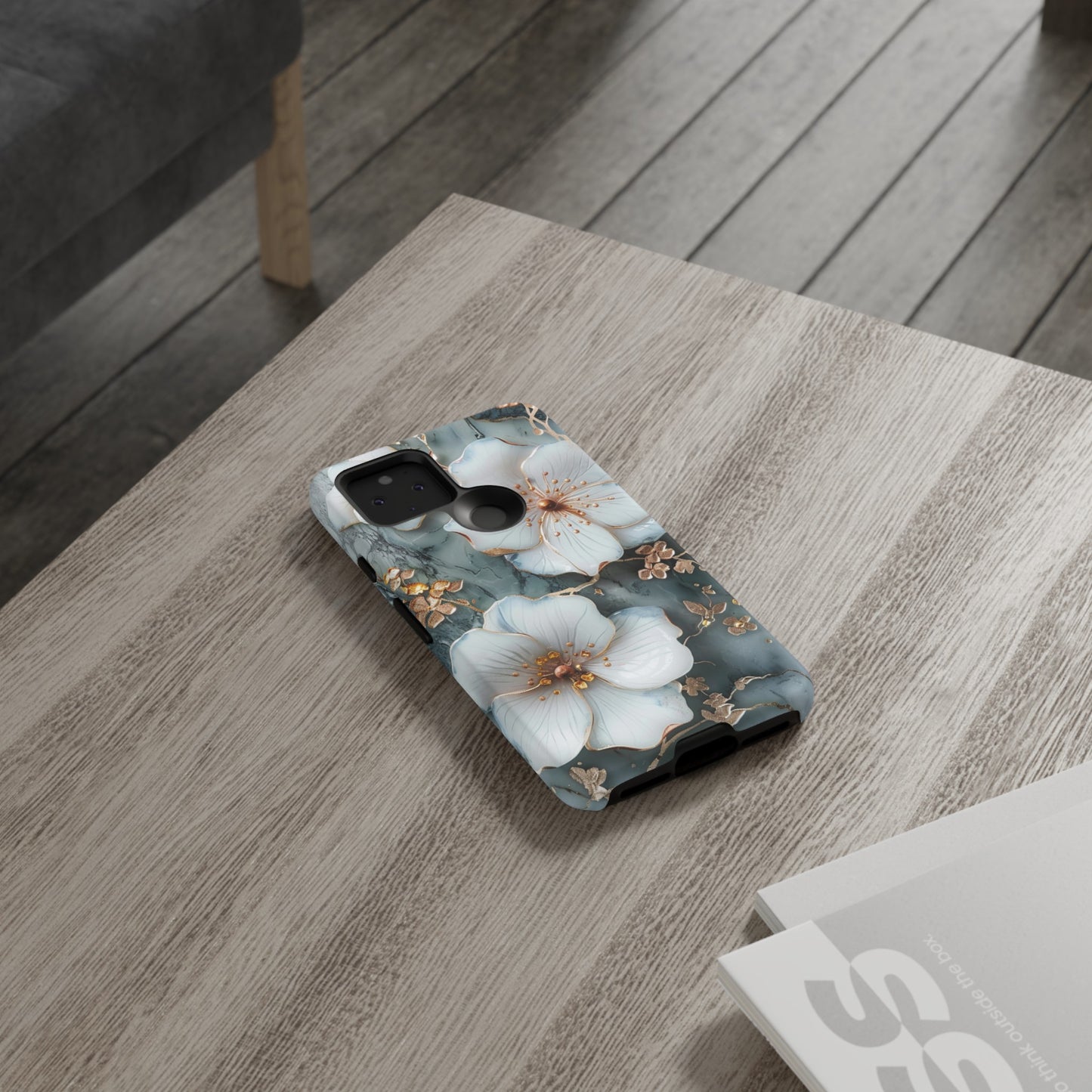 White Flower on Marble Stone  Phone Case