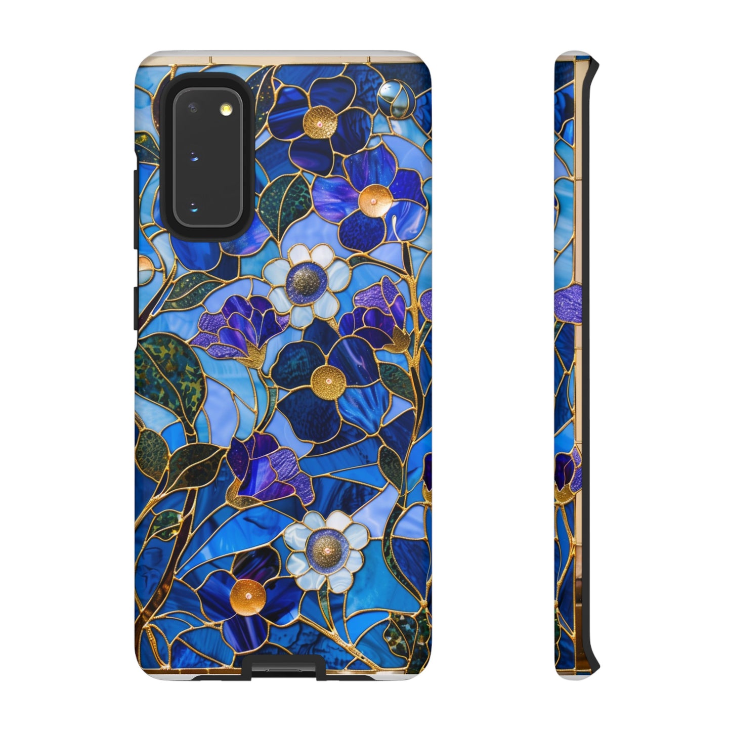 Blue Floral Stained Glass Gold Inlay Wild Flowers Phone Case