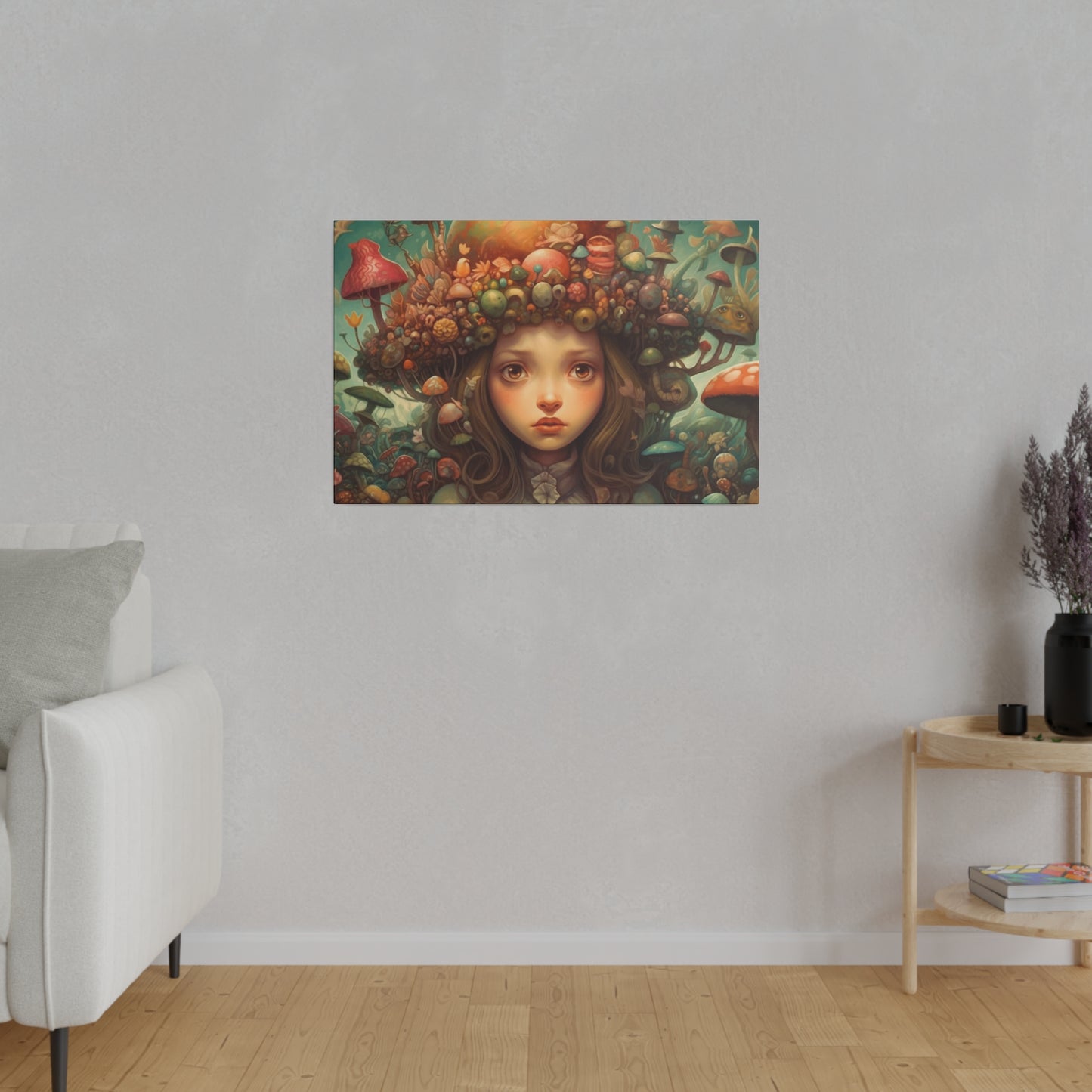 Surrealist Pop Art AI generated Head full of Magic Mushrooms | Stretched Canvas Print