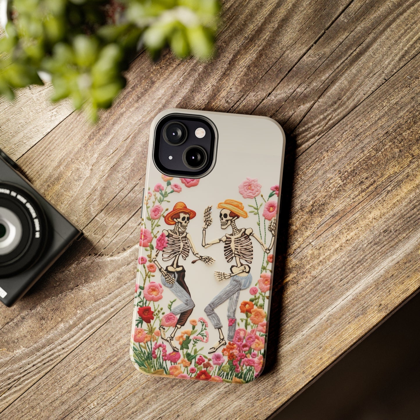 Dancing Halloween Skeletons Embroidery iPhone Case | iPhone X to iPhone 14 Pro Max