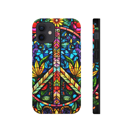Peace Stained Glass Tough iPhone Case | Trippy Psychedelic Colorful Flowers Floral Aesthetic Retro iPhone 14 Plus 13 12 7 8 Se Trendy Hipp