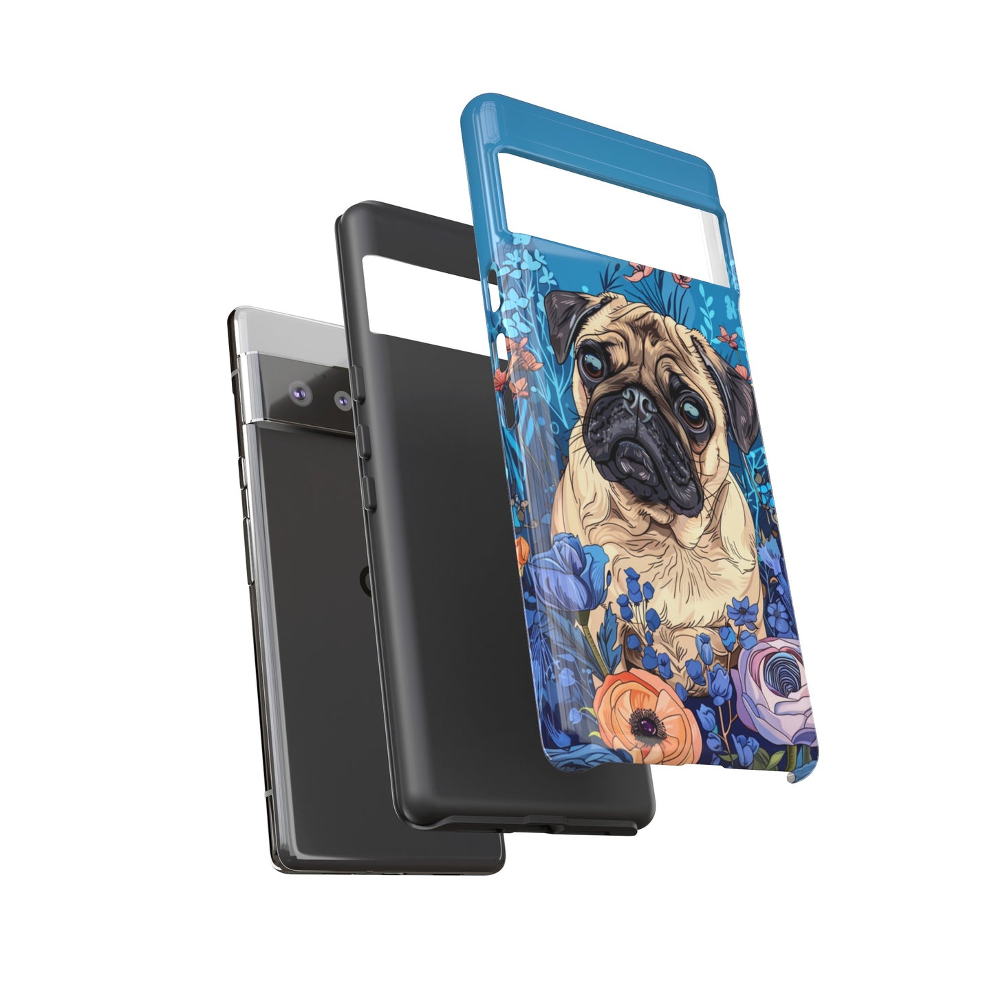 Cute Pug Dog Blue Floral Design Phone Case