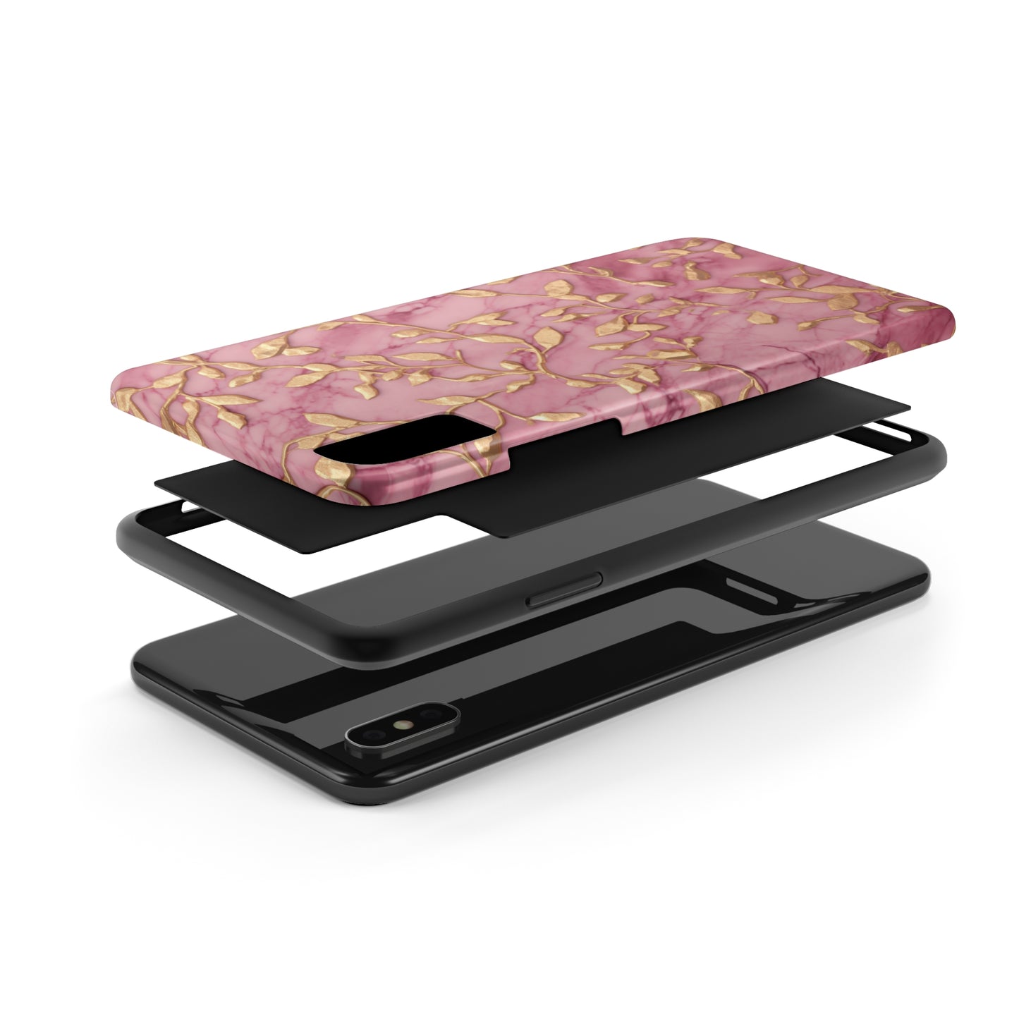 iPhone 14 Case Alluring Elegance: Pink & Gold Leaf Tough iPhone Case