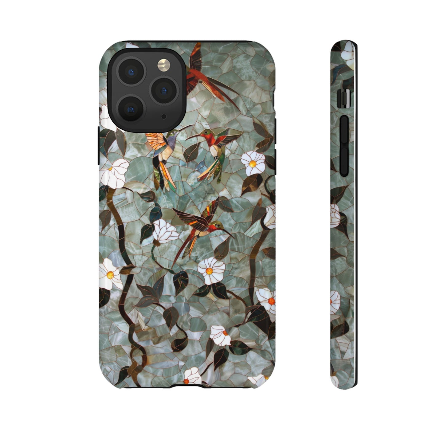 Stained Glass Hummingbirds and Flowers iPhone Case